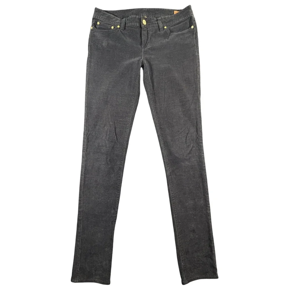 Tory Burch Black Super Skinny Corduroy Pants Womens Size 31‎ Gold Logo Hardware